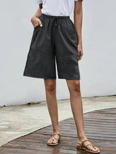 Load image into Gallery viewer, Shorts de lino con bolsillo de talla grande para mujer
