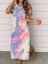 Load image into Gallery viewer, Feminino Tie Dye Solto em volta do pescoço Vestido confortável de manga curta solta
